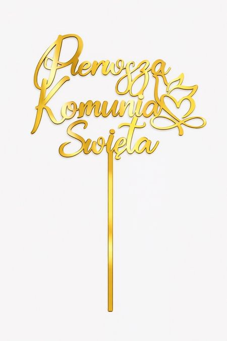 Topper  „Pierwsza Komunia Święta” – złoty napis z akrylu lustrzanego