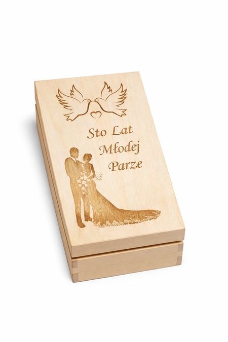 Pudełko drewniane z grawerem „Sto Lat Młodej Parze”