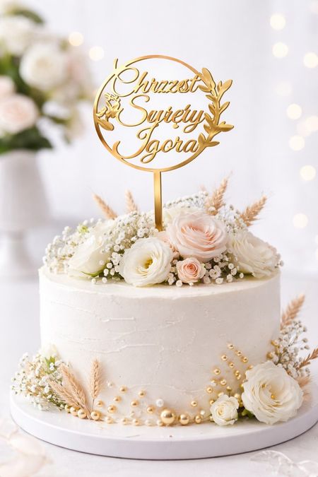 Topper Chrzest Święty z imieniem – personalizowany wianek