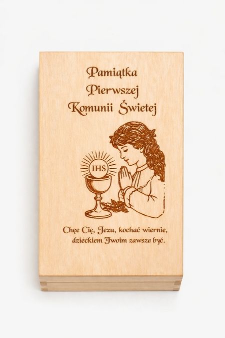 Drewniane pudełko  – Pamiątka Pierwszej Komunii Świętej z grawerem